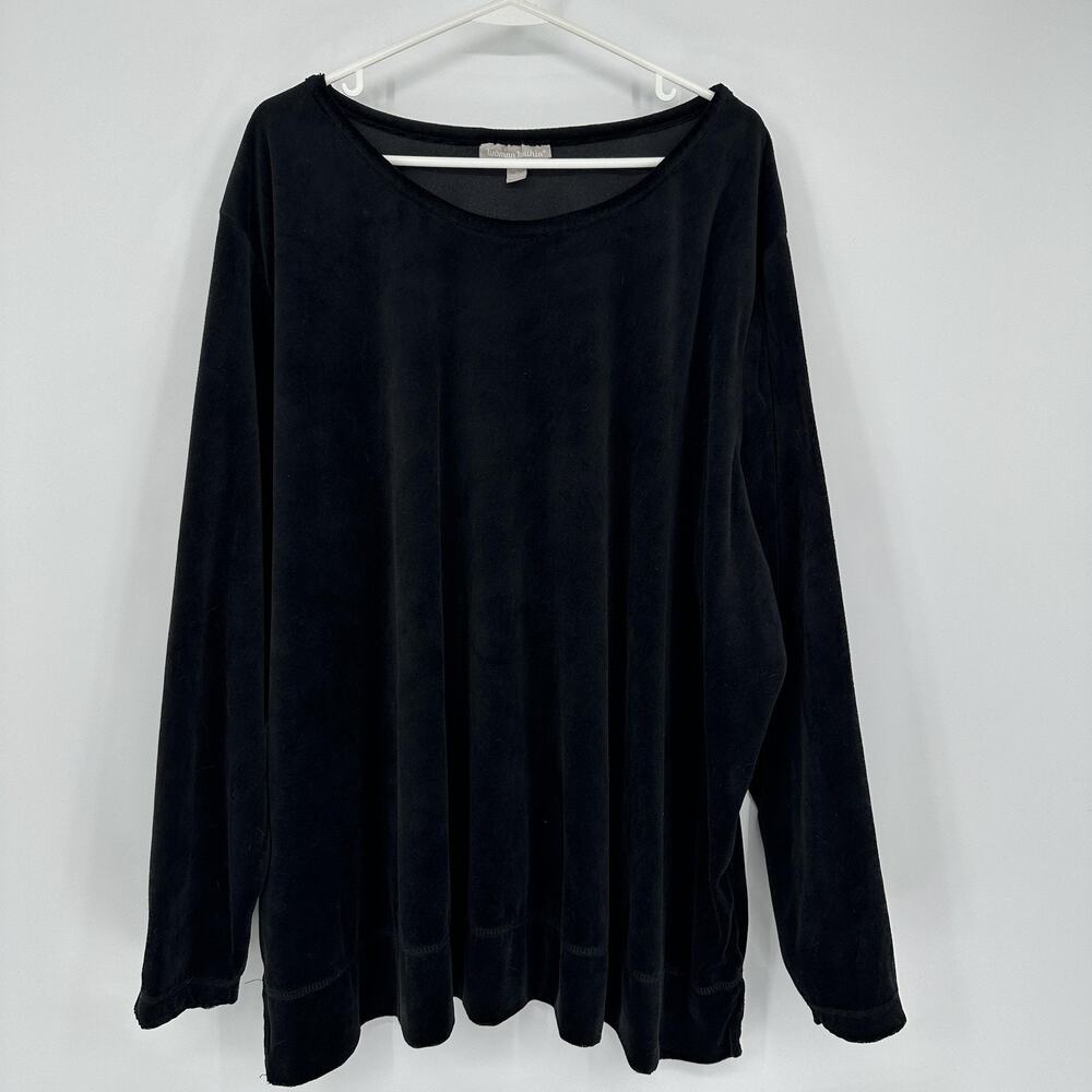 Woman Within Pullover Womens 3X 30/32 Black Soft Velour Long Sleeve Tunic Top
